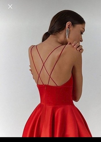 Kırmızı Drapeli Uzun Abiye Elbise - Görsel 5