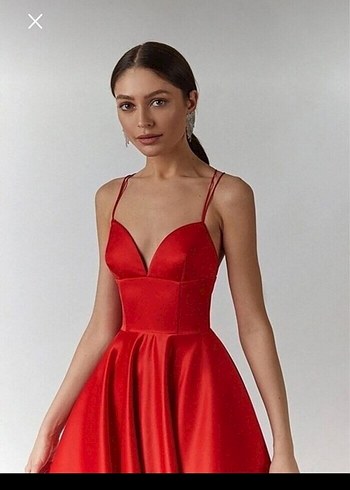 Kırmızı Drapeli Uzun Abiye Elbise - Görsel 4