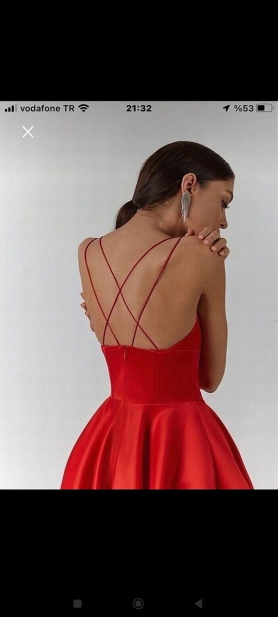 Kırmızı Drapeli Uzun Abiye Elbise - Görsel 5