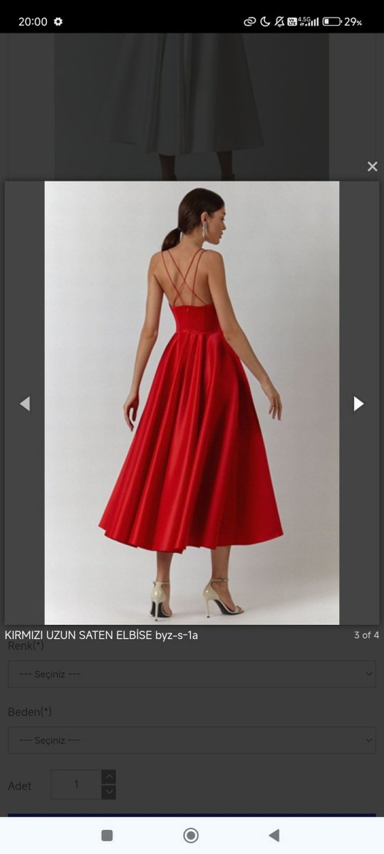 Kırmızı Drapeli Uzun Abiye Elbise - Görsel 3