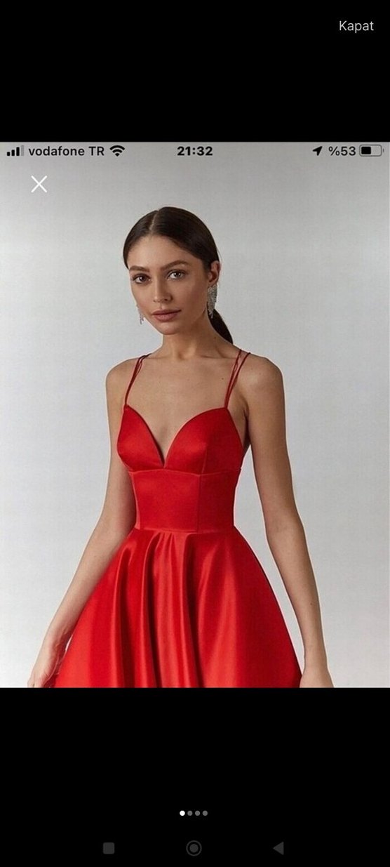 Kırmızı Drapeli Uzun Abiye Elbise - Görsel 4