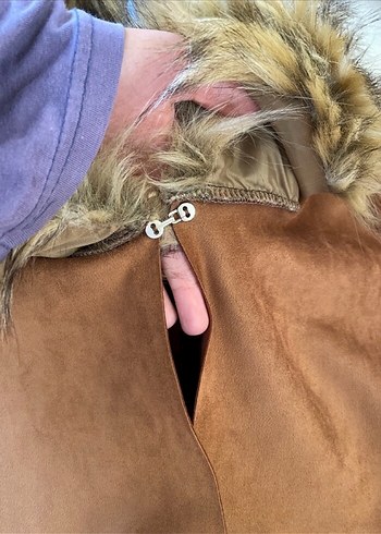 Kahverengi Süet Ponço Kürk Detaylı - Görsel 4