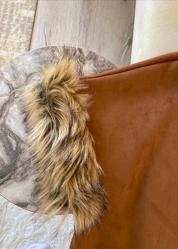 Kahverengi Süet Ponço Kürk Detaylı - Görsel 3