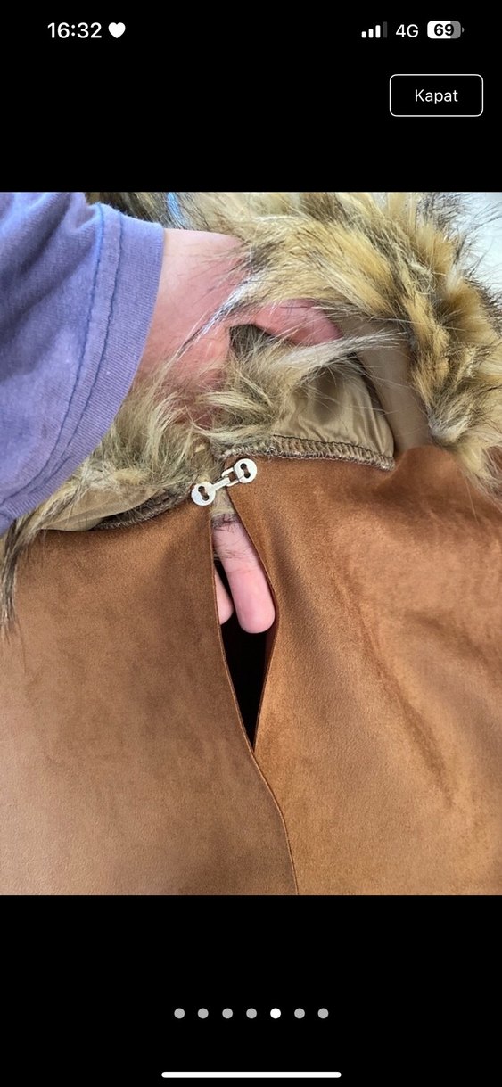 Kahverengi Süet Ponço Kürk Detaylı - Görsel 4