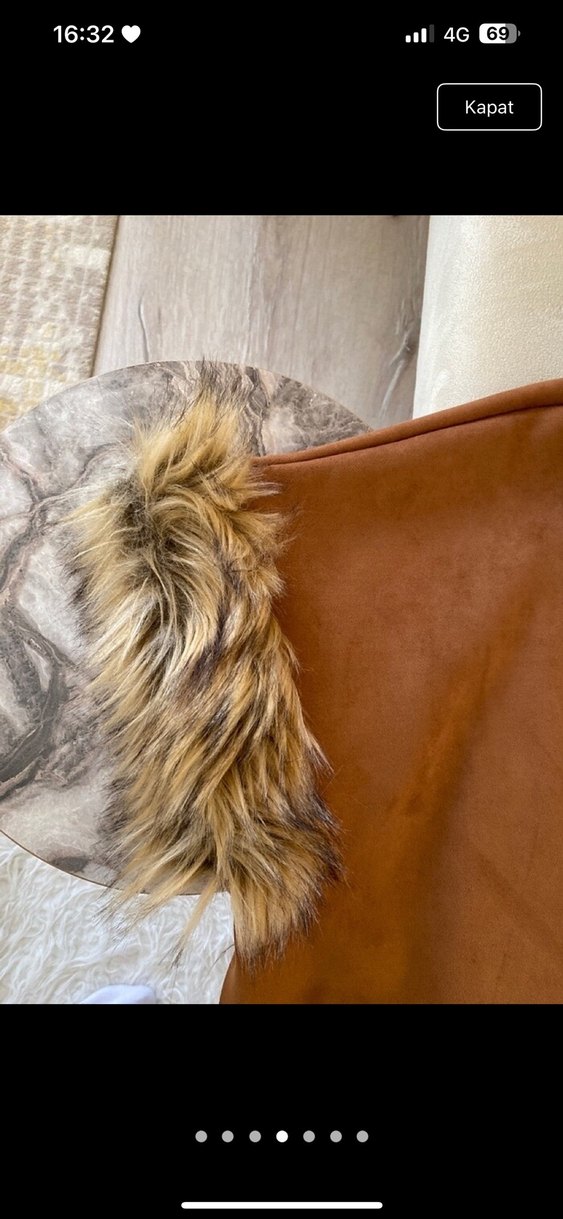 Kahverengi Süet Ponço Kürk Detaylı - Görsel 3
