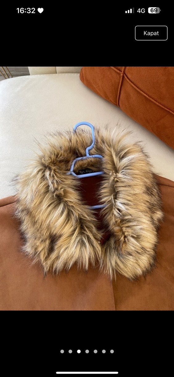 Kahverengi Süet Ponço Kürk Detaylı - Görsel 2