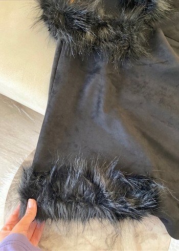 Kürk Detaylı Siyah Kadın Panço - Görsel 6