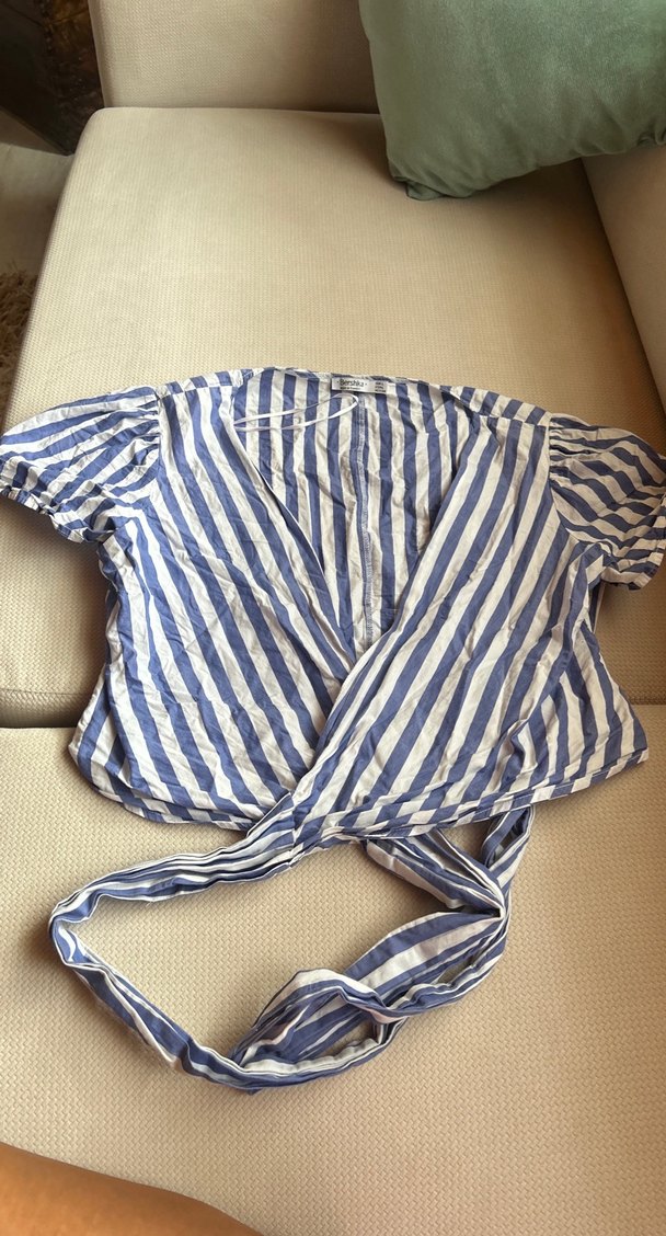 Çizgili Kemerli Mini kruvaze gömlek - Görsel 2