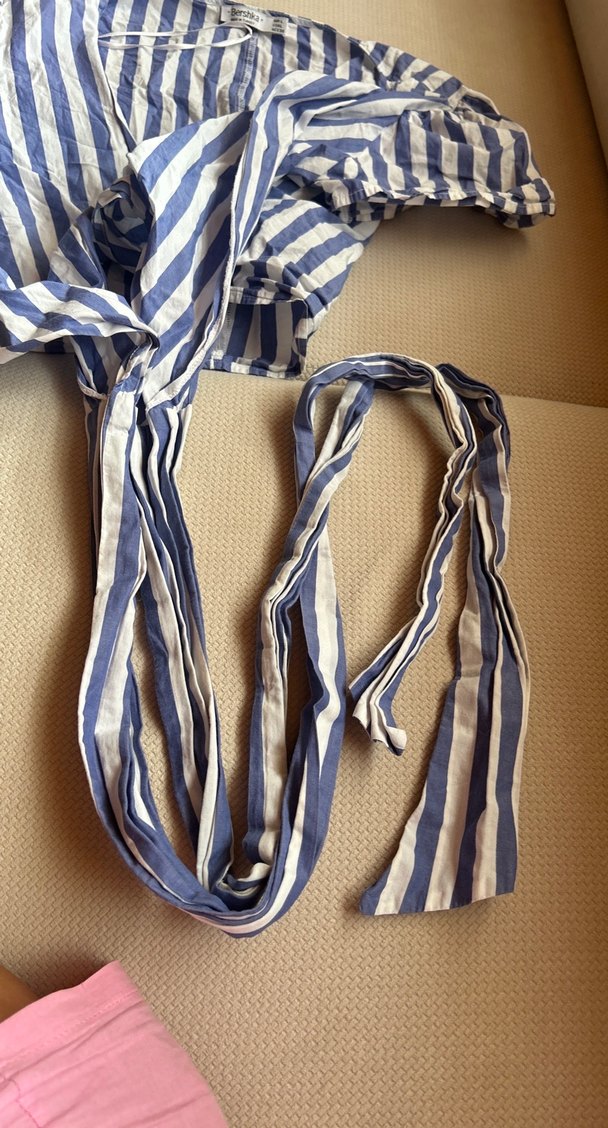 Çizgili Kemerli Mini kruvaze gömlek - Görsel 4