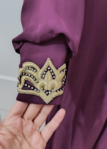 Bordo İşlemeli Uzun Kollu Kadın Abiye Elbise - Görsel 5