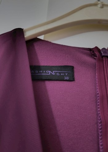 Bordo İşlemeli Uzun Kollu Kadın Abiye Elbise - Görsel 3