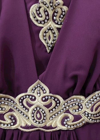 Bordo İşlemeli Uzun Kollu Kadın Abiye Elbise - Görsel 4