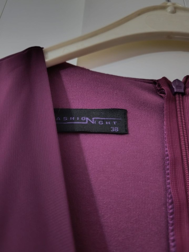 Bordo İşlemeli Uzun Kollu Kadın Abiye Elbise - Görsel 3