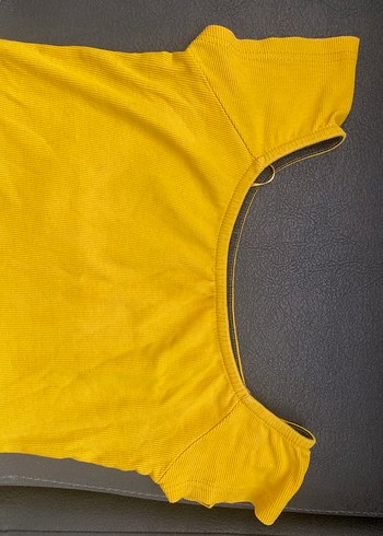 universal Beden sarı Renk Kayık yaka Sarı Crop