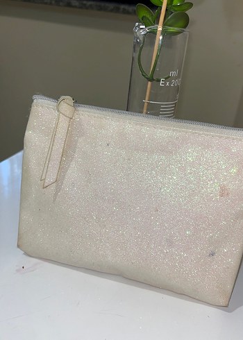 Bej Parlak Simli Kadın Deri Portföy Çanta - Görsel 4