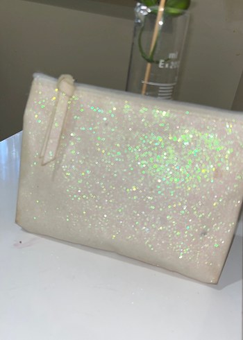 Bej Parlak Simli Kadın Deri Portföy Çanta - Görsel 3