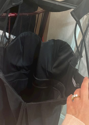 Siyah Straplez Uzun Gotik Abiye Elbise - Görsel 6