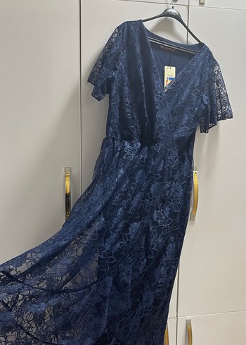 Lacivert Dantel Detaylı Bohem Uzun Elbise - Görsel 3