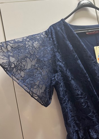 Lacivert Dantel Detaylı Bohem Uzun Elbise - Görsel 4