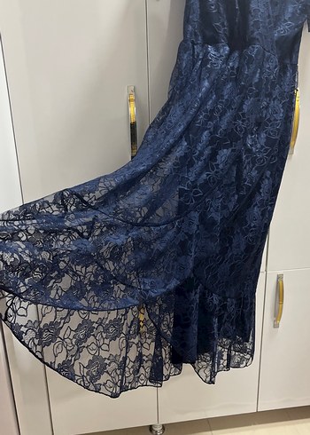 Lacivert Dantel Detaylı Bohem Uzun Elbise - Görsel 2