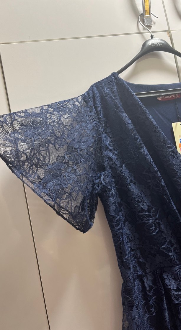 Lacivert Dantel Detaylı Bohem Uzun Elbise - Görsel 4