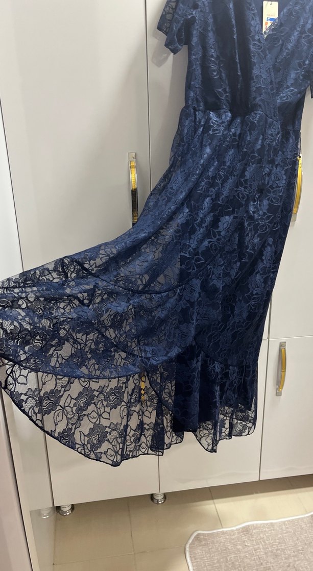 Lacivert Dantel Detaylı Bohem Uzun Elbise - Görsel 2