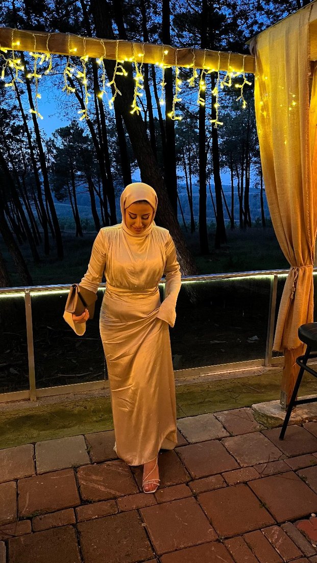 Manuka Mila Taşlı Bej Abiye - Görsel 4