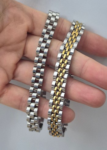 2 Renkli saat modeli çelik erkek bileklik - Görsel 3