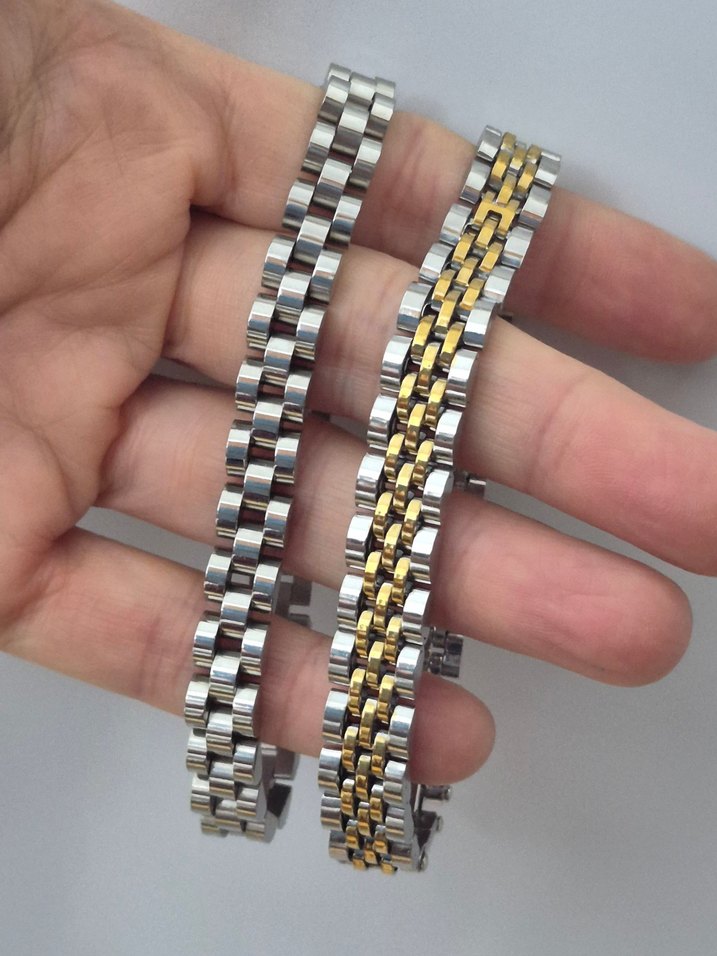 2 Renkli saat modeli çelik erkek bileklik - Görsel 3