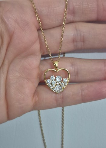 Altın Kaplama Taşlı Kalp Kolye - Görsel 4