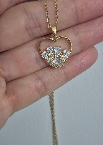 Altın Kaplama Taşlı Kalp Kolye - Görsel 3