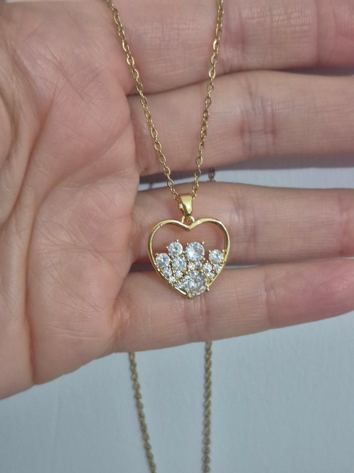 Altın Kaplama Taşlı Kalp Kolye - Görsel 4