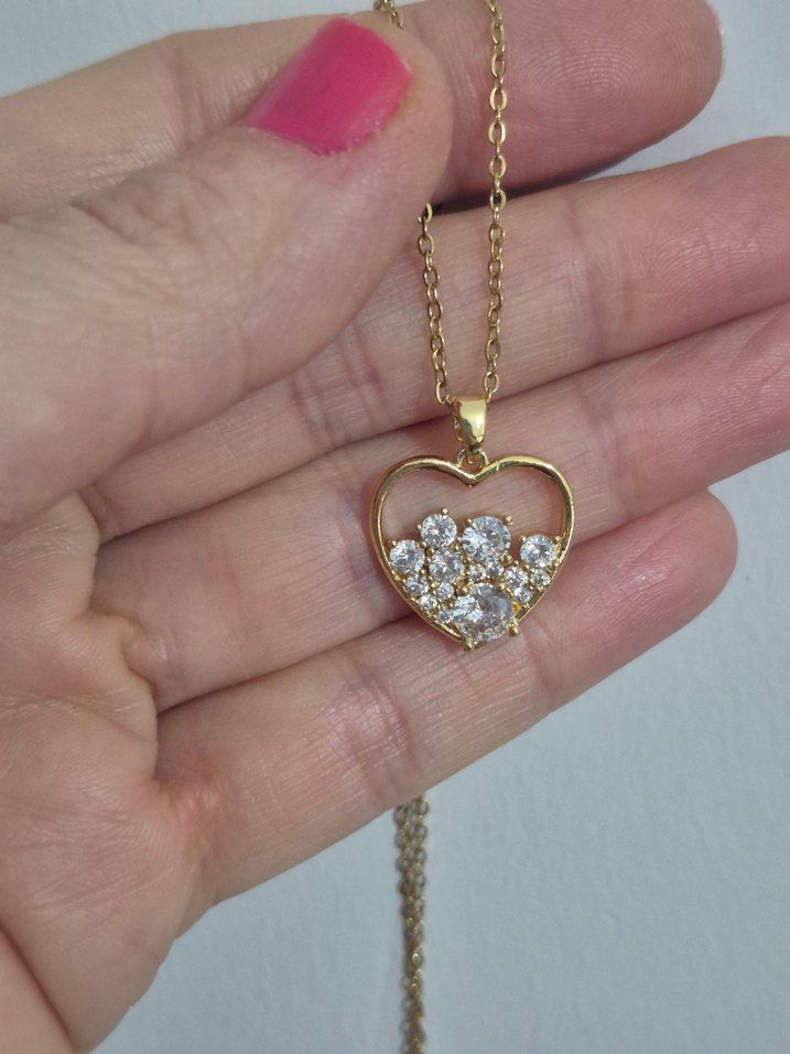 Altın Kaplama Taşlı Kalp Kolye - Görsel 2