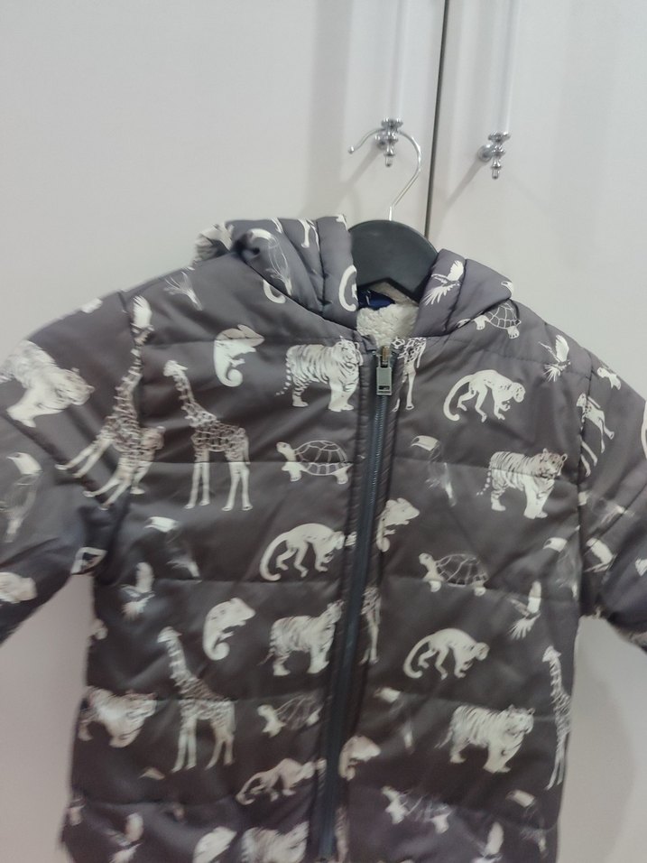 Gri Desenli Erkek Çocuk Kürklü Mont - Görsel 2