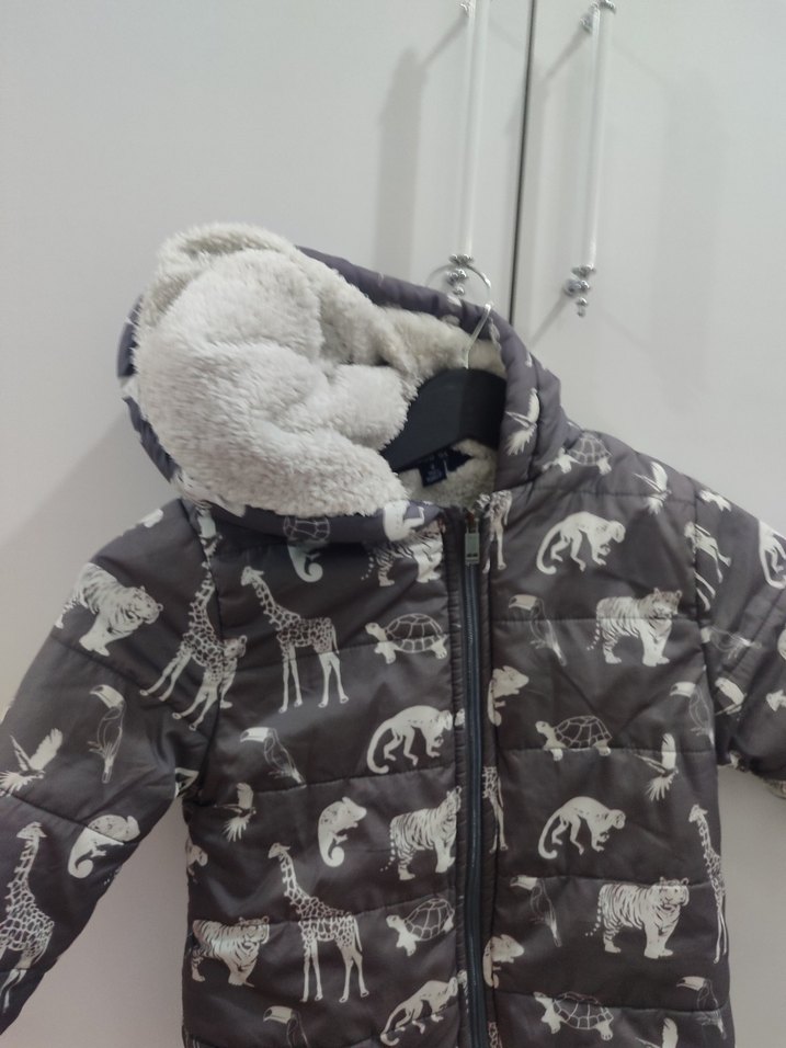 Gri Desenli Erkek Çocuk Kürklü Mont - Görsel 4