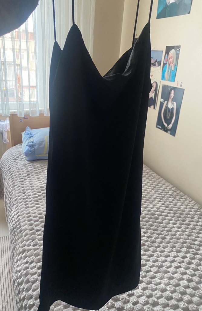 İp Askılı Mini Siyah Elbise - Görsel 2