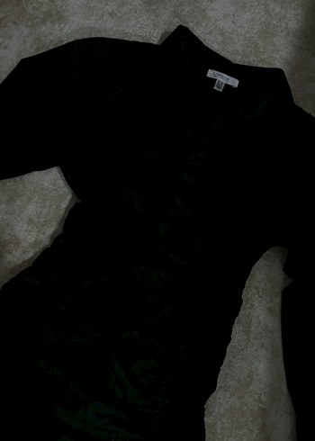 Drapeli Siyah Midi Kadın Elbise - Görsel 2