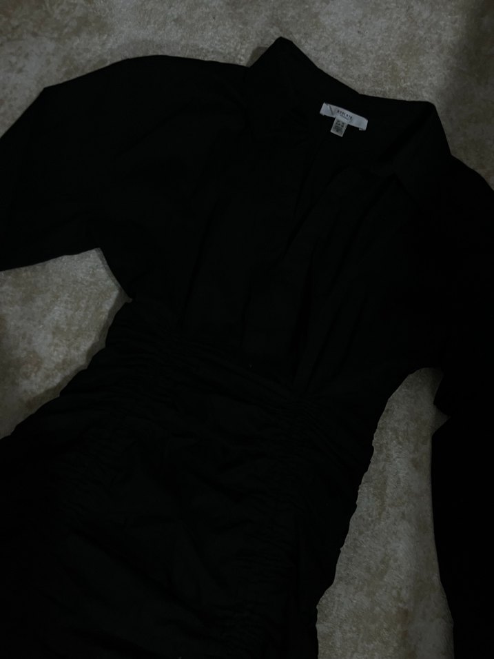 Drapeli Siyah Midi Kadın Elbise - Görsel 2