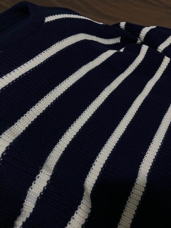 Çizgili Lacivert Kadın Triko Kazak - Görsel 2