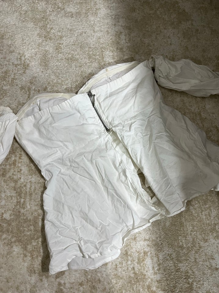 Beyaz Keten Drapeli Straplez Bluz - Görsel 2