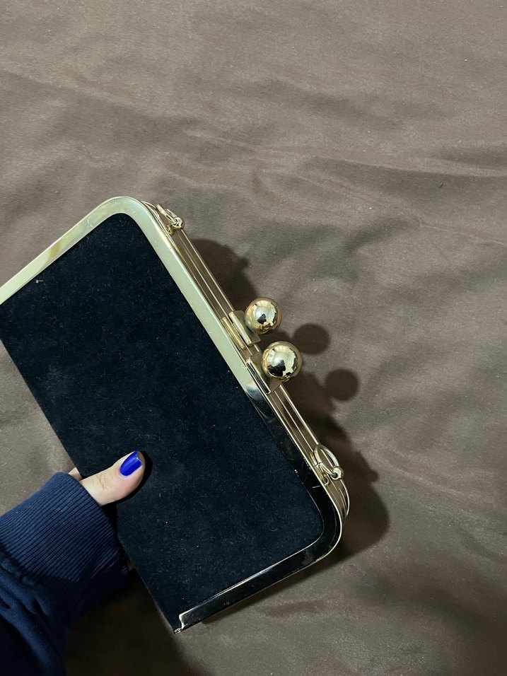 Siyah Süet Düğmeli Kadın Portföy Çanta - Görsel 2