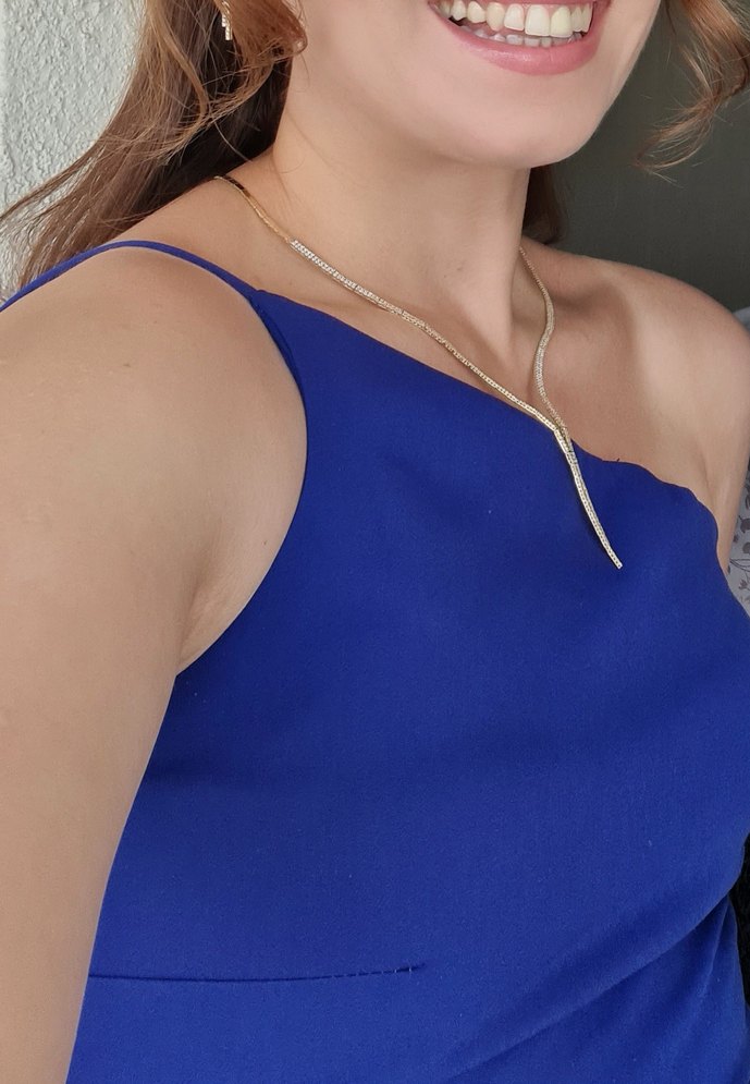 Mavi Drapeli Uzun Tek Omuz Abiye - Görsel 2