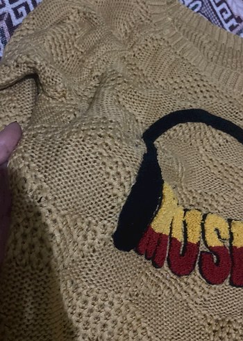 Müzik Desenli Örgü Kadın Kazak - Görsel 3