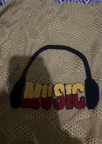 Müzik Desenli Örgü Kadın Kazak - Görsel 2