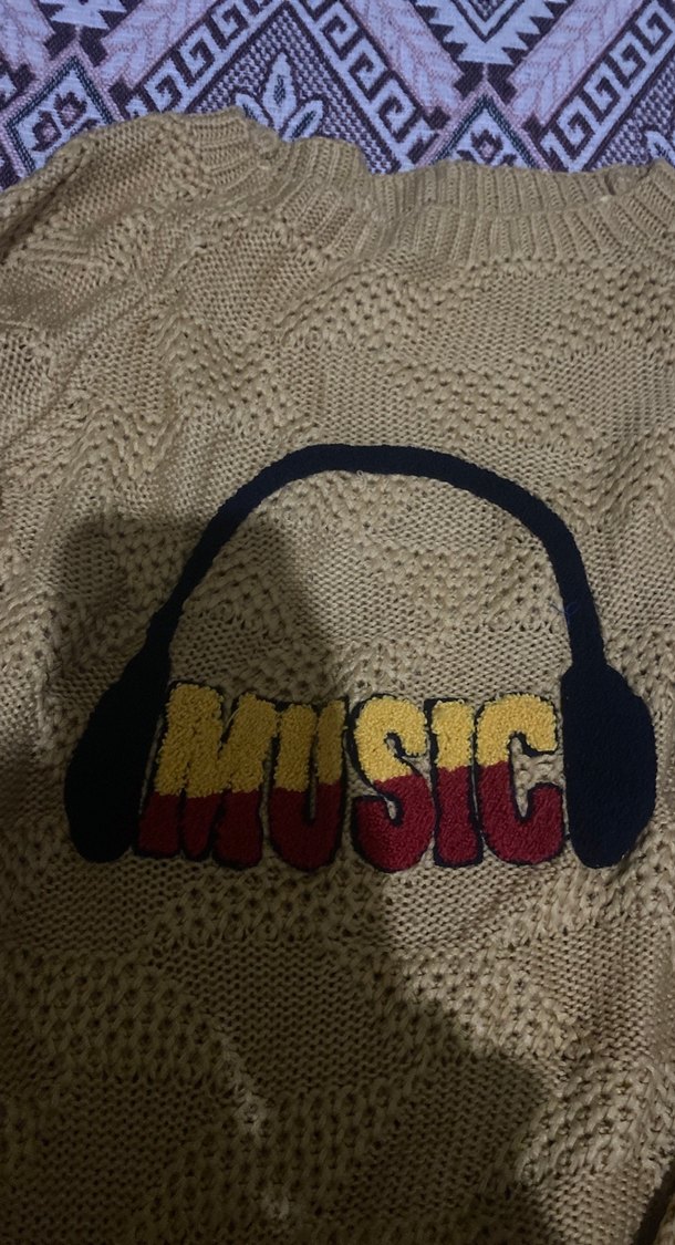 Müzik Desenli Örgü Kadın Kazak - Görsel 2