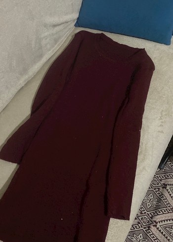Bordo Kadın Triko Midi Elbise - Görsel 3