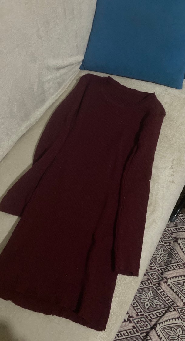 Bordo Kadın Triko Midi Elbise - Görsel 3