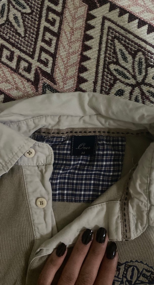 Bej Pamuklu Uzun Kollu Polo Tişört - Görsel 2