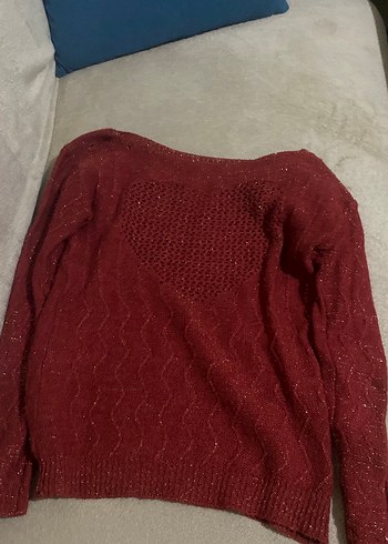 Bordo Örgü Uzun Kollu Kadın Kazak - Görsel 2