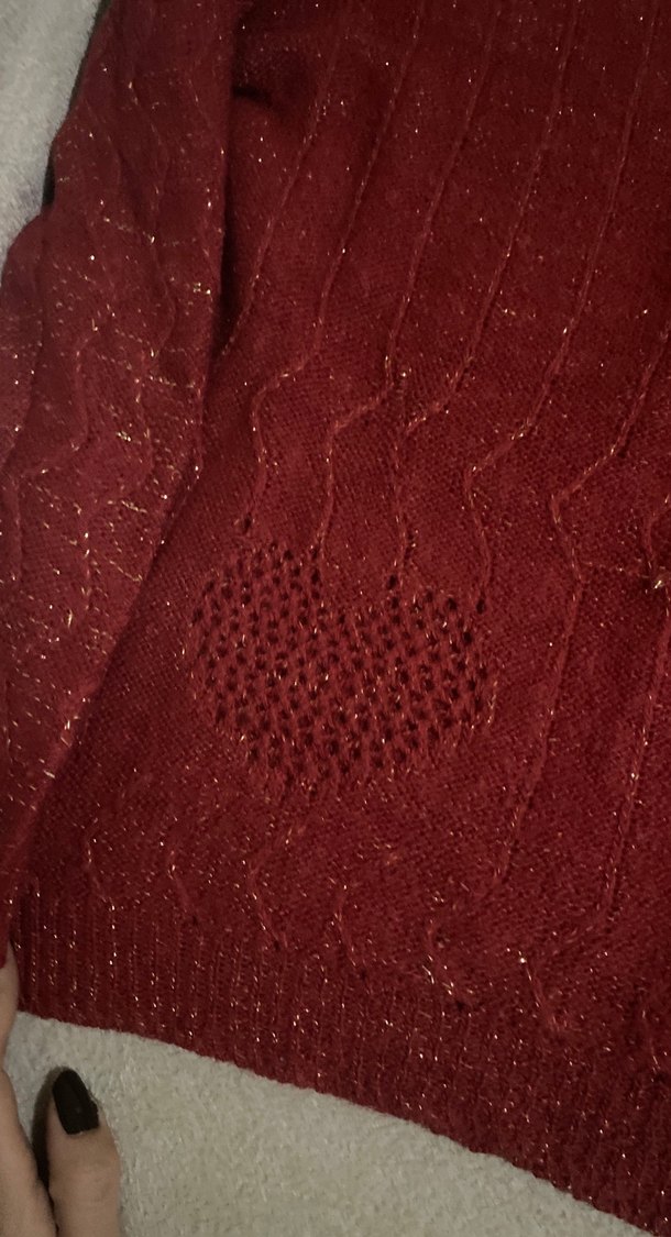 Bordo Örgü Uzun Kollu Kadın Kazak - Görsel 4